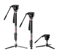 Cayer CF34 - Kit de monopié de Fibra de Carbono para cámara de 71 Pulgadas, telescópicos Profesionales con Cabezal Fluido de Video y Base de Soporte Plegable para cámaras de Video DSLR, videocámaras,