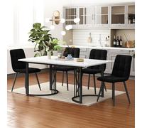 Cayipng 140×80cm 5 Piece Dining Table Set with 4 Velvet Upholstered Chairs, Rectangular Kitchen Tables, Metal Frame and Marble Table Top, Black&White