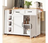Cayipng Isla de Cocina con Ruedas, Carrito de Madera con Toallero, Especiero, Cajón Grande y Estante Ajustable, Mueble Auxiliar Blanco para Comedor y Cocina (Blanco)