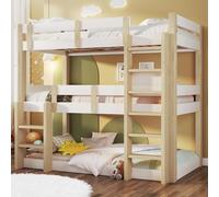 Cayipng Litera 90 x 190 cm, Cama Infantil 90 x 190 cm, Cama Triple Loft para niños, Adolescentes y Adultos, Blanco + Natural