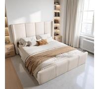Cayipng Marco de Cama Moderno con cabecero de Plataforma tapizado en Terciopelo con Puerto USB, Camas de Perfil bajo de Madera Maciza, no Necesita muelles, 140 x 200 cm, Beige
