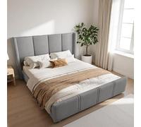 Cayipng Marco de Cama Moderno con cabecero de Plataforma tapizado en Terciopelo con Puerto USB, Camas de Perfil bajo de Madera Maciza, no Necesita muelles, 160 x 200 cm, Beige