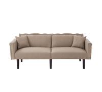 Cayipng Sofá Cama 2 Plazas Multifuncional Reclinable: Respaldos Dobles Regulables Independientes, Tapizado en Lino Algodón y Decoraciones Metálicas - para Salón, Dormitorio o Apartamento, Marrón