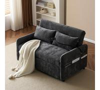 Cayipng Sofá cama de 2 plazas, sofá cama de matrimonio con cama extraíble, sofá cama extraíble, sofá con función de sueño, respaldo ajustable, soporte para teléfono móvil, puerto de carga USB, gris