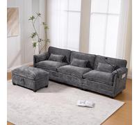 Cayipng Sofá de 3 Plazas con USB+3 Cojines, sofá esquinero con Taburete Almacenaje Modular+Soporte para móvil,Sofás Esquineros Modernos de Chenilla con 2 Bolsillos Laterales, para salón etc,Gris