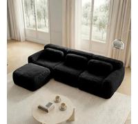 Cayipng Sofá esquinero Convertible,Capota Convertible,Capota comprimida 2-4 plazas,Capota 3 plazas,Forro de Tela Suave,Modular sin Estructura,con Almohadas (Negro - 3 Lugares - L)