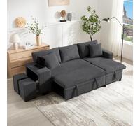 Cayipng Sofá plegable con función de cama, sofá de esquina convertible en L con puerto de carga USB y almohadas, sofá convertible de 3 plazas con estantes laterales y espacio de almacenamiento