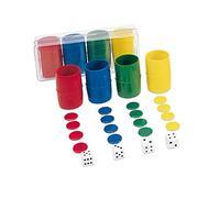 Cayro - Accesorios para Parchís - + 5 Años - Caja de Plástico - Juegos de Mesa de Niños y Adultos - 4 Cubiletes, 24 Fichas y 6 Dados - 2 a 4 Jugadores