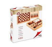 Cayro - Ajedrez, Damas y Backgammon - + 7 Años - Madera - Juegos de Mesa - Niños y Adultos - Tablero Reversible con Caja para Las Piezas - 2 Jugadores