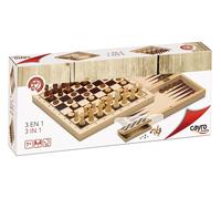 Cayro - Ajedrez, Damas y Backgammon - + 7 Años - Madera - Triple Juego Educativo de Mesa de Niños y Adultos - Tablero Plegable para Guardar Las Fichas