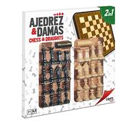 Cayro - Ajedrez y Damas - + 5 Años - Tablero de Madera - Doble Juego Clásico de Mesa - Niños y Adultos - con 48 Piezas en 2 Colores - para 2 Jugadores
