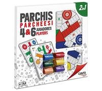 Cayro - Parchís y Oca - + 6 Años - Tablero Madera - Doble Juego Clásico de Mesa - Niños y Adultos - 6 Cubiletes, 24 Fichas y 6 Dados - 2 a 4 Jugadores