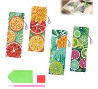 CAYUDEN 4 Piezas Fruit Diamond Painting Marcapaginas Kit, 5D DIY Verano Pintura de Diamante Marcapáginas con Borla, Regalo de Lectura Manualidades Pintura Diamante Apto para Adultos Principiantes