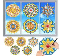 CAYUDEN Diamante Pintura Pegatinas, 6 piezas Mandala Diamond Painting Window Clings 5D Pintura de Diamante Vinilos Kits Diamond Suncatcher DIY Pegatinas de Ventana Decoración para Adulto Niño