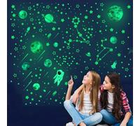CAYUDEN Pegatinas de Pared Brillan Oscuridad, 849pcs Planetas del Universo Brillan en la Oscuridad Pegatina pared Cohete de Astronauta Estrellas Techo Verdes Oscuro Pegatinas Luminosas Decoración