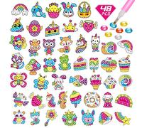CAYUDEN Pegatinas de Pintura de Diamantes, 48pcs 5D Diamond Painting Stickers Kit Pintura de Diamantes por Numeros para Niños Niñas Kit de Pegatinas para Regalos Cumpleaños Infantiles Regalos