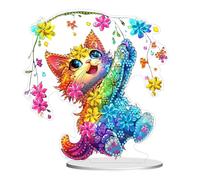 CAYUDEN Pintura de Diamante Decoración Mesa Comedor, 5D DIY Kawaii Escritorio Diamond Painting de Pie Kit Adornos Salon, Feliz Gatos Acrílico Pintura por Números para Adultos, Regalos Home Decoration