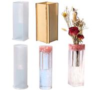 Cayway 2 Pz Botella Molde de Resina de Silicona Florero Foral Moldes Resina Epoxi Hacer Joyerias Moldes de Resina para Resina Epoxi Jarrón Cilíndrico Jarrón Rectangular, Decoración del Hogar