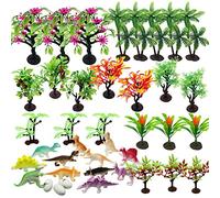 Cayway 24 Pz Modelo Árbol Palmeras de Coco Modelo con 12 Pz de Dinosaurio Plastique, 3 Pz de Huevos de Dinosaurio para Decoración en Miniatura o Decoración para Tartas