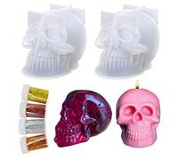 Cayway 3D Resina Epoxi Moldes de Calavera, 2 Pz Calavera Molde de Silicona para Velas para Halloween y 4 Pz Lentejuelas para Fiesta de Halloween, Hacer Velas, Jabón