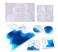 Cayway 5 Pz Moulde Silicona Resina Bandeja Grande, Moldes Resina Epoxi Portavasos Moldes de Resina de Silicona y 3D Resin Filler para Artesanía a Mano Decoración Del Hogar