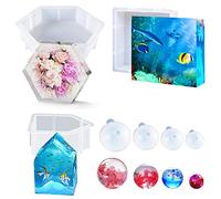 Cayway Juego de 7 moldes de resina de silicona grandes, hexagonales, cuadrados, de casa, formas de esfera, construcción de silicona