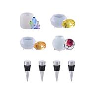 Cayway Kit de 4 Moldes de Resina Epoxi para Tapones de Vino y Joyería - Silicona y Metal para Artesanías de Fundición de Bricolaje