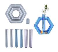 Cayway Moldes de Resina para Floreros, Hexágono Molde de Resina para Florero de Tubo de Ensayo con Tubos de Ensayo para Plantas Hidropónicas, Decoración del Hogar