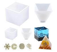 Cayway Moldes Resina Epoxi, 2 Pz Moldes de Silicona de Resina Piramidal, 2 Pz Moldes de Epoxi de Cubo Moldes para Resina y Pegatinas de Orgonita para Molde Piramidal, Decoración de Mesa