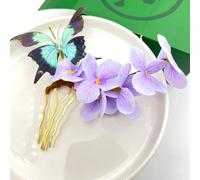 Cayyoomm Horquilla con mariposa azul y orquídea morada Hanfu, horquilla china antigua, horquilla clásica para el pelo elemento Han (orquídea mariposa)