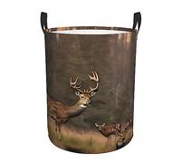 Caza de ciervos impresión circular Protable almacenamiento papelera, cesta para lavandería cesta con asas ropa dormitorio