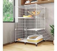 Caza de Gato de Bricolaje de 3 Niveles, el Interior de los Animales pequeños Puede Mover la Jaula de Metal Desmontable, Las perreras de Gatos Cajas de Gatito de Ejercicios Grandes (tamaño: 75x49x112)