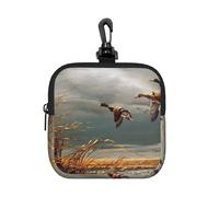 Caza de Patos Salvajes en Vuelo,Bolsa de Almacenamiento Cuadrada con Cremallera, Monedero de Neopreno, Carteras pequeñas, Monedero pequeño, Monedero