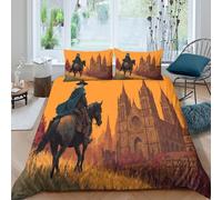 Cazador de Brujas a Caballo Funda Nórdica Microfibra Impresión 3D Juego De Ropa De Cama Funda Y Fundas De Almohada para Niñas Y Niños King(220x240cm)