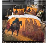 Cazador de Brujas a Caballo Juego De Cama Impresión En 3D,para Funda Nórdica con Cremallera,Fundas De Almohada Suave Transpirable para Niñas Y Niños Super King(260x220cm)