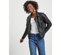 Cazadora corta de piel sintética con cremallera Mujer Talla S. Color Negro