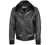 Cazadora de cuero para hombre con cuello extraíble Pilot Aviator Leroy, Negro, S