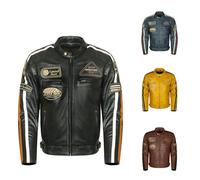 Cazadora de moto para hombre de piel de cordero - Estilo Café Racer & Custom Harley | Vintage encerado a mano con protecciones CE, Negro , S