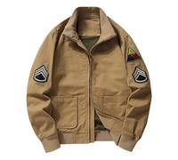 Cazadora Hombre -Chaqueta Bomber Piel Otoño los es estilo retro ropa trabajo tops ropa béisbol moda casual deportiva (Khaki 3XL)