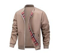 Cazadora Hombre Color Liso Cremallera - Cazadoras Hombre Entretiempo Manga Larga Sin Capucha Chaquetas Classic Trekking Running Cazadoras Deporte Trabajo Caqui XL