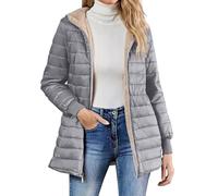 Cazadora Mujer Invierno Manga Larga Color Liso con Capucha - Plumifero Ultraligero Mujer Cremallera con Bolsillo Anchos Transpirable Elegante Cazadoras Ligera Casual Plumíferos Gris XL