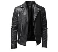 Cazadora Piel Hombre,Chaqueta De Motociclista Retro De Cuero Sintético para Hombre, Estilo Rockero, con Cremallera Completa, Cuello De Solapa, Manga Larga Y Bolsillos, Cortavientos, Moda Urbana, Co