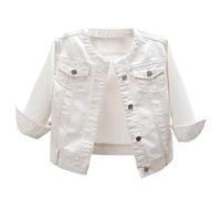 Cazadora Vaquera Mujer, Chaqueta De Mezclilla De Manga 3/4 Para Mujer Moda Blanca Botón Abajo Cuello Redondo Crop Shawl Abrigo De Mezclilla Vintage Wash Faded Jean Shrug Jacket Summer Thin Denim To