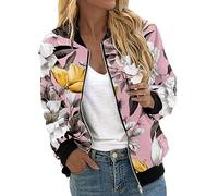 Cazadoras Bomber Mujer, Chaqueta Verano Mujer Abrigo Corto Blouson Casual Chaqueta Entretiempo Otoño Y Primavera con Bolsillos Cremallera Chaqueta Aviador Abrigo Corto Mujer