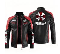 Cazadoras Hombre Horror Video Game Enthusiast, Cazadora de Carga con Capucha Cuello Levantado, Verano Invierno para Hombres, PU Cuero(Red,M)