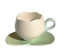 Cazas y platillos de té, taza de té de cerámica de 10 oz/300 ml con asa, taza de café de flores de forma irregular, para lavavajillas caseras de oficina y microondas de estilo seguro 1 cerámica
