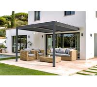 CAZEBOO Pérgola Bioclimática Adosada Piana 297x298 cm (3x3 m - 9 m²) Aluminio Gris Antracita - Lamas Orientables 0-110° Acero - Resistente Viento 70 km/h - Kit Completo con Manivela y Anclajes