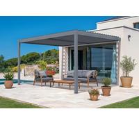 CAZEBOO Pérgola Bioclimática Adosada Piana 388x298 cm (4x3 m - 12 m²) Aluminio Gris Antracita - Lamas Orientables 0-110° Acero - Resistente Viento 70 km/h - Kit Completo con Manivela y Anclajes