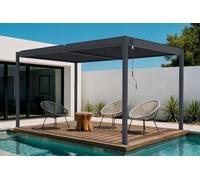 CAZEBOO Pérgola Bioclimática Autoportante Piana 394x304 cm (4x3 m - 12 m²) Aluminio Gris Antracita - Lamas Orientables 0-110° Acero - Resistente Viento 70 km/h - Kit Completo con Manivela y Anclajes