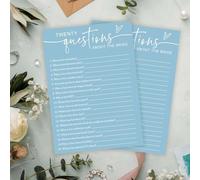 Cazhes Juegos minimalistas de despedida de soltera, 30 tarjetas de color azul claro, 20 preguntas sobre la novia, suministros de boda, despedida de soltera, fiesta de compromiso, regalos - A07